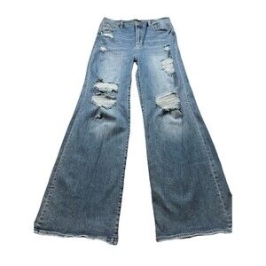 Wild Oak Risen Jeans Womens 13 Blue High Rise Wide Leg Light Wash Distressed